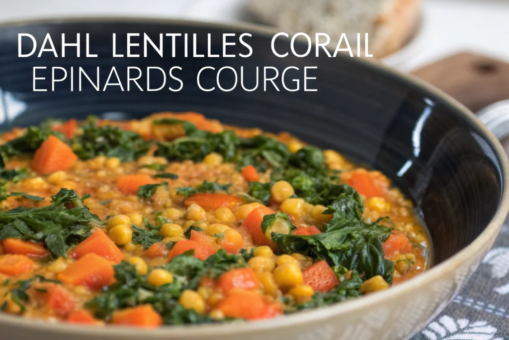 Dahl aus roten Linsen mit Spinat und Kürbis featured image
