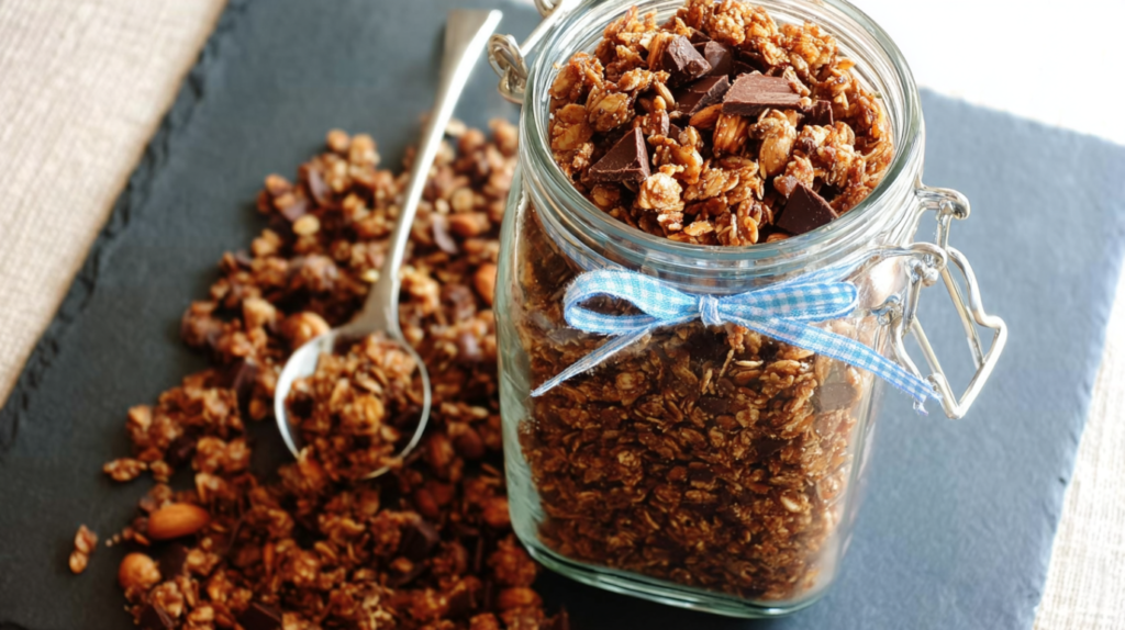 Granola mit Schokolade und Mandeln