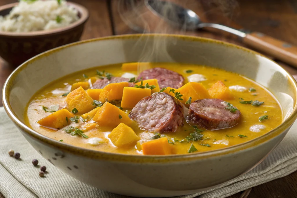 Hokkaido-Kürbissuppe mit Speck und Tête de Moine featured image