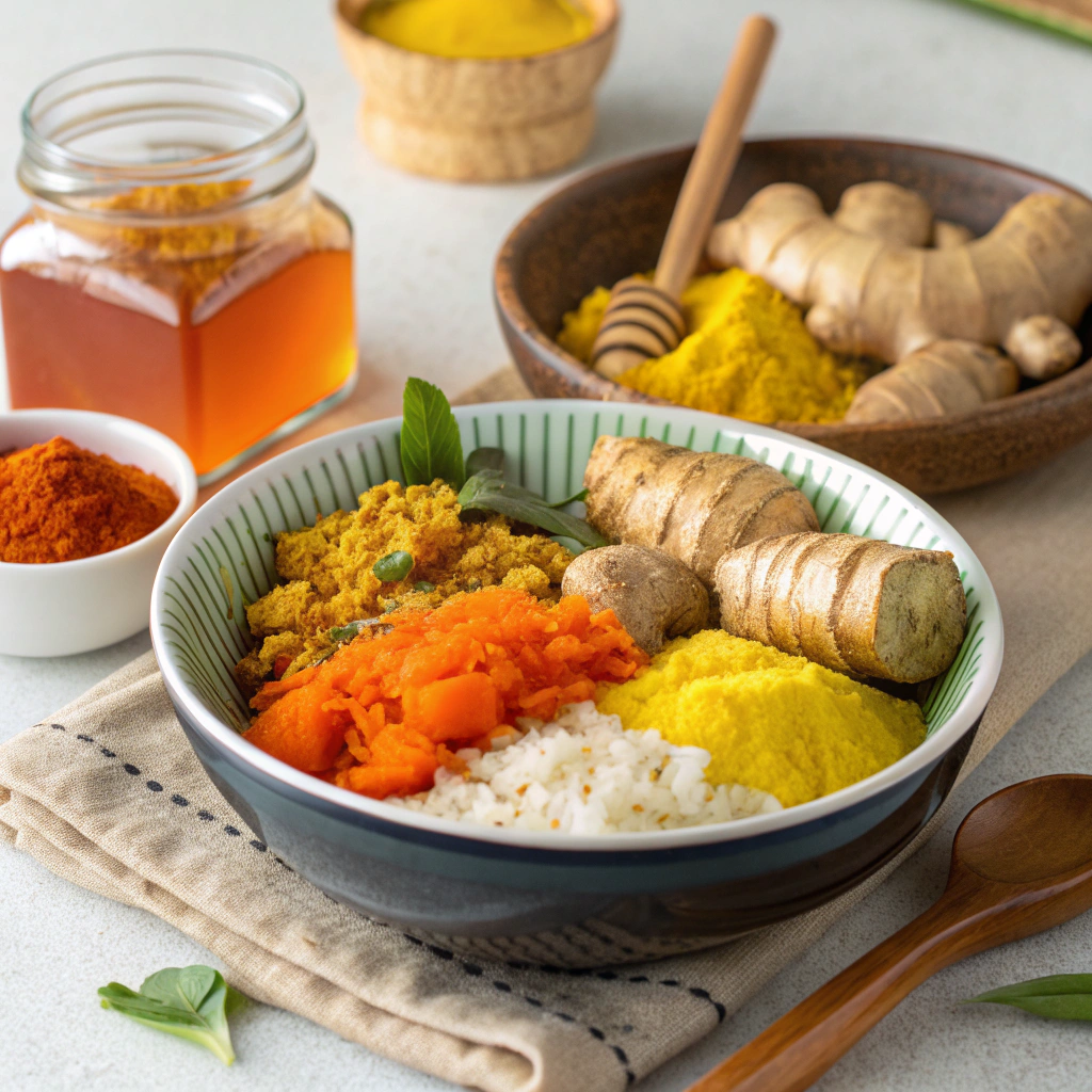 Immunstärkender Shot mit Ingwer, Kurkuma und Honig Serving