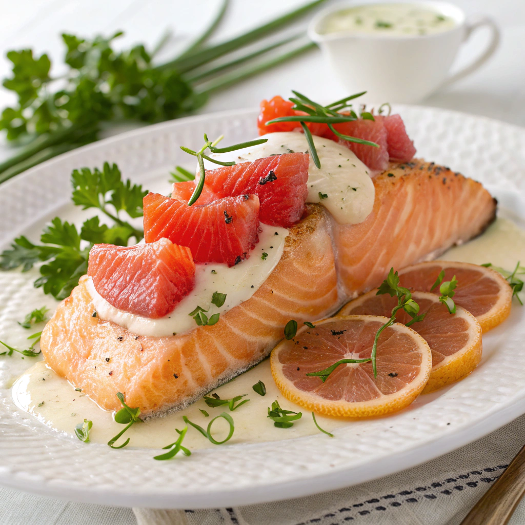 Lachsrolle mit Grapefruit und Schnittlauchcreme Serving