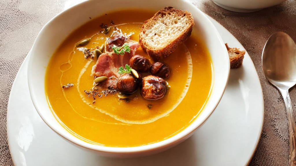 Hokkaido-Velouté mit Speck und Maronen