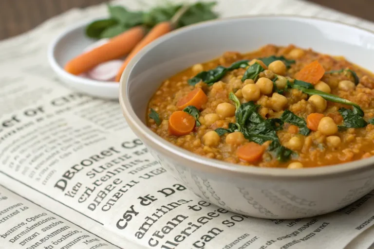 Rote-Linsen-Dal mit Karotten Kichererbsen und Spinat