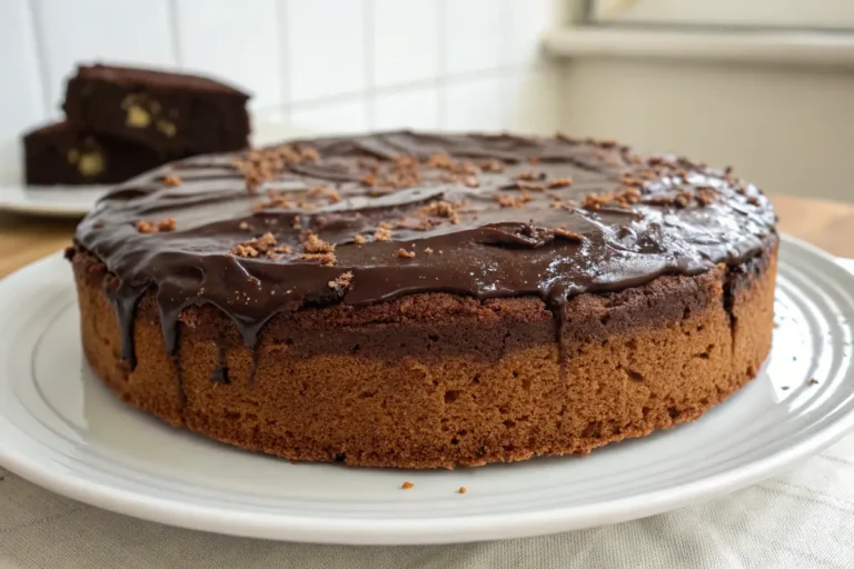 Saftiger Kuchen mit dunkler Schokolade