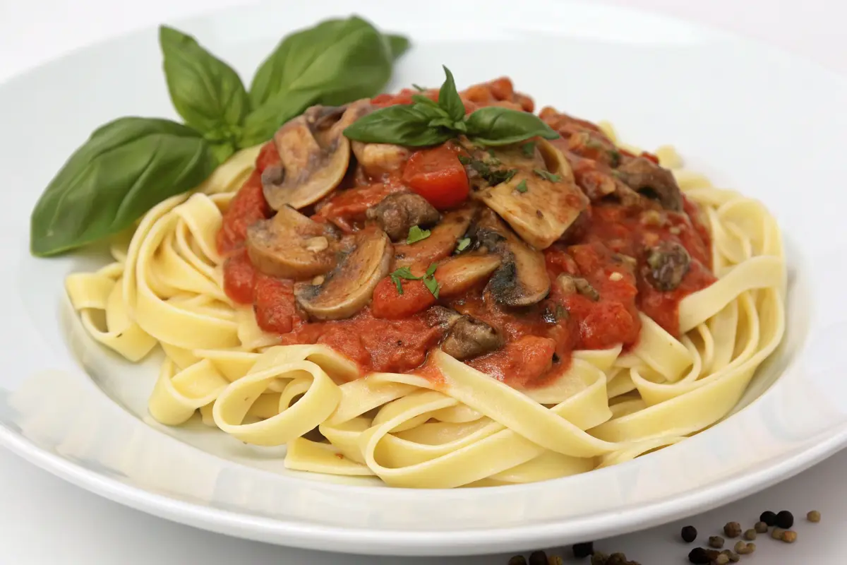 Pasta mit cremiger Pilz-Tomatensauce