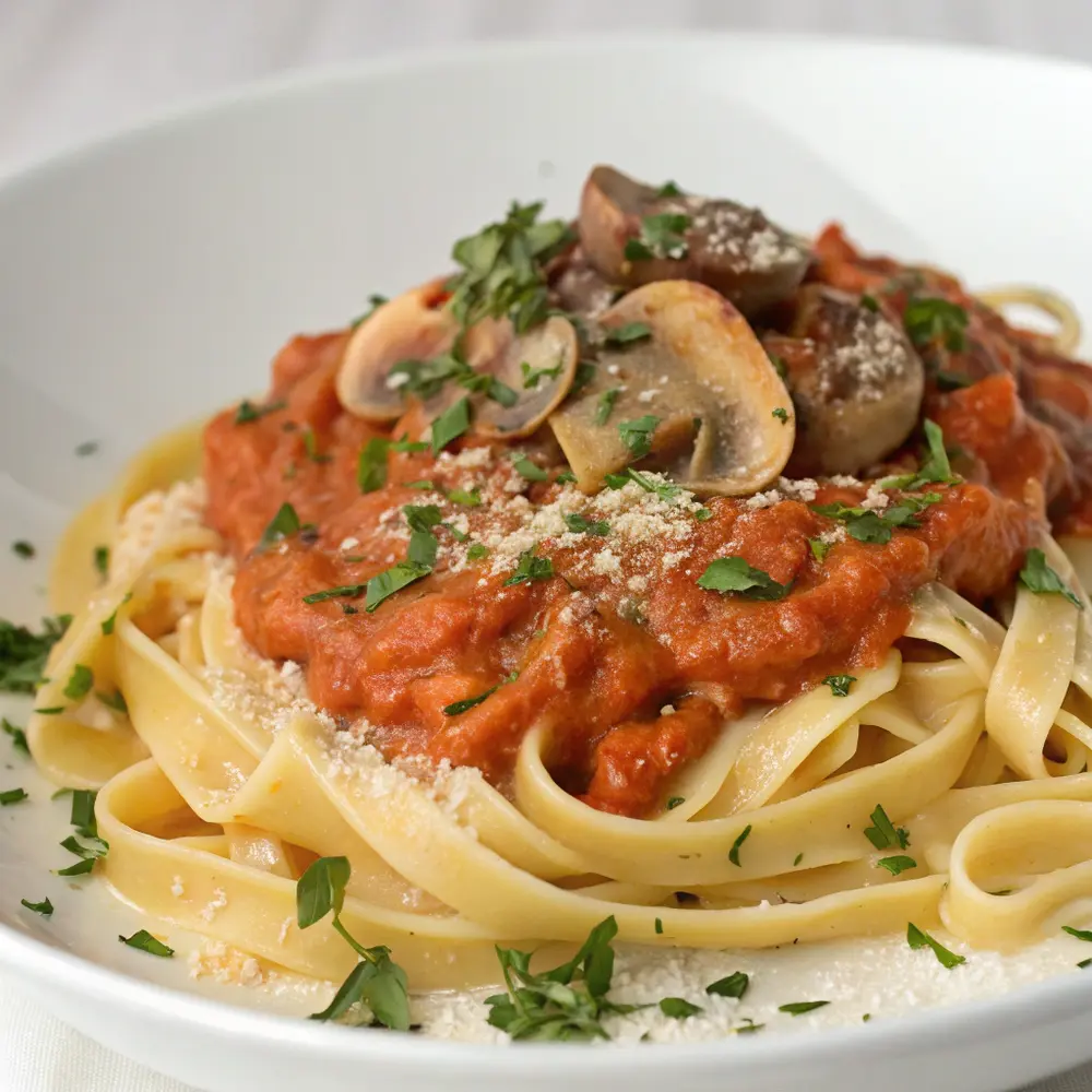 Pasta mit cremiger Pilz Tomatensauce