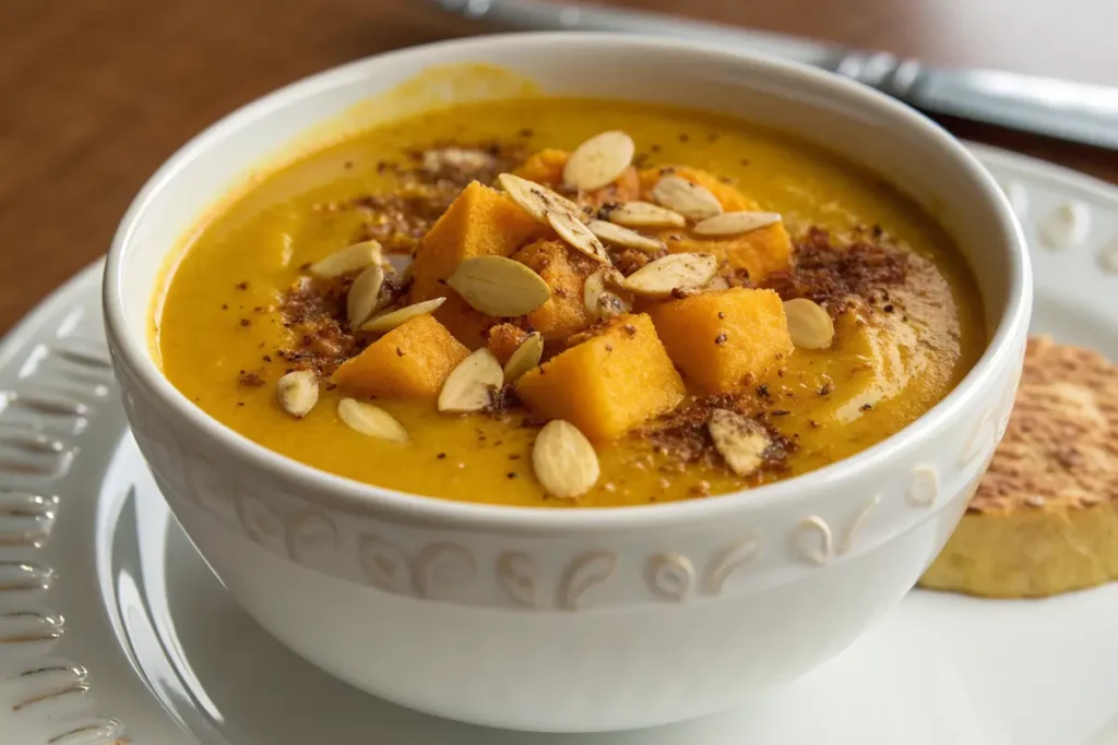 Butternut-Kürbissuppe mit Curry und Mandeln