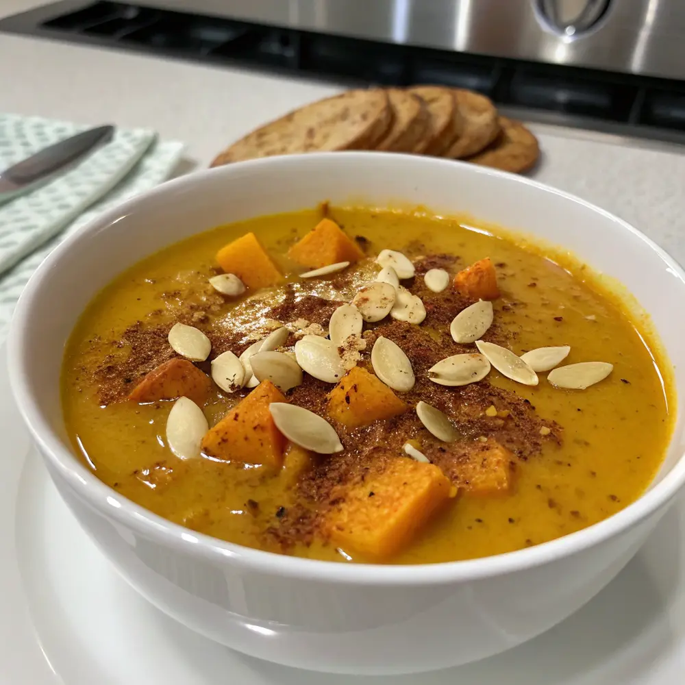 Butternut-Kürbissuppe mit Curry und Mandeln