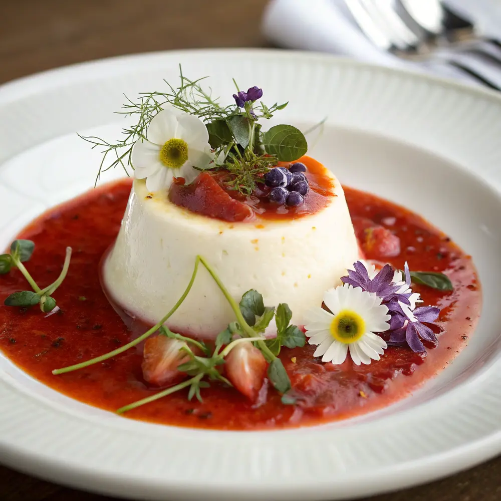 Feta-Pannacotta mit Paprikacoulis