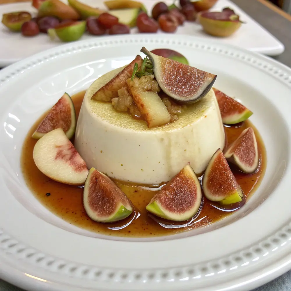 Foie gras Pannacotta mit Feigen Apfel Kompott
