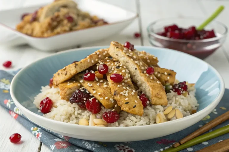 Hähnchenstreifen mit Sesam und Reis mit Cranberries in 90 Minuten