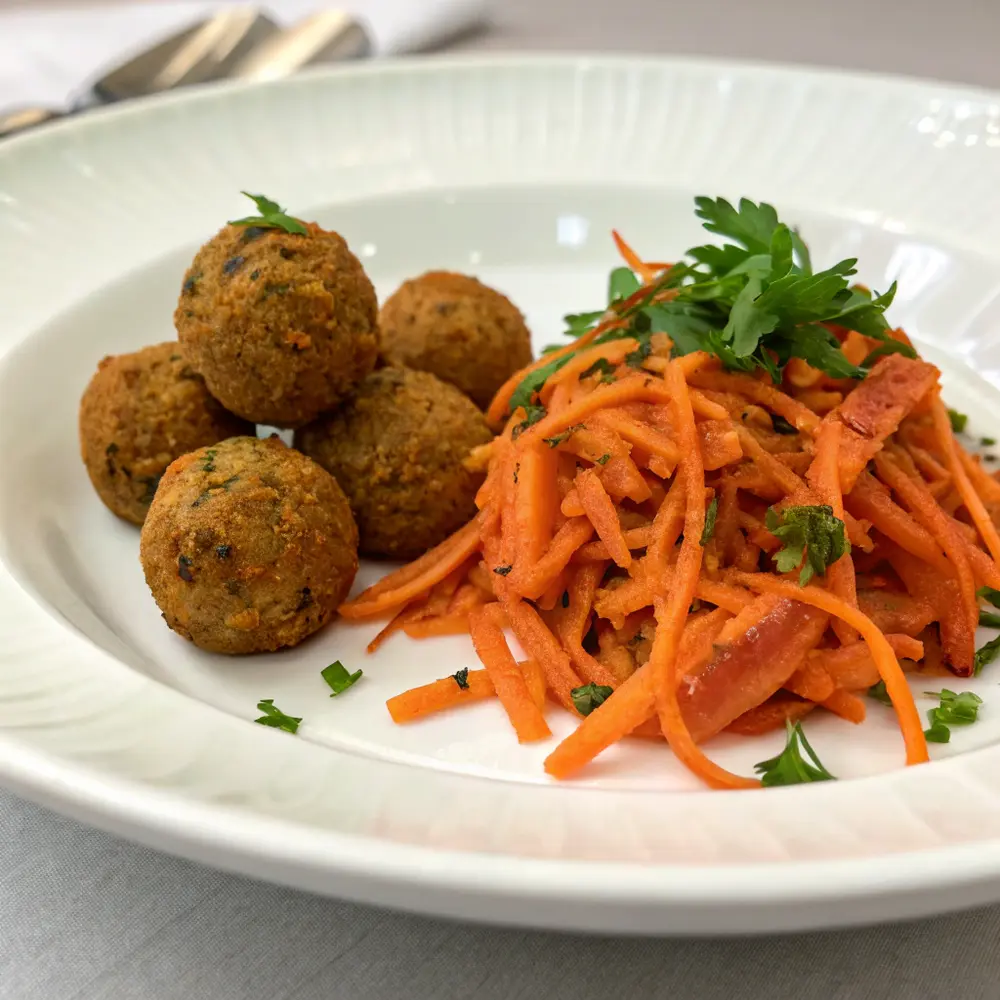 Indische rote-Linsen-Bällchen mit Karottensalat