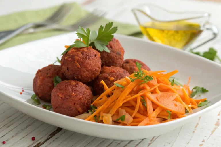 Indische rote-Linsen-Bällchen mit Karottensalat