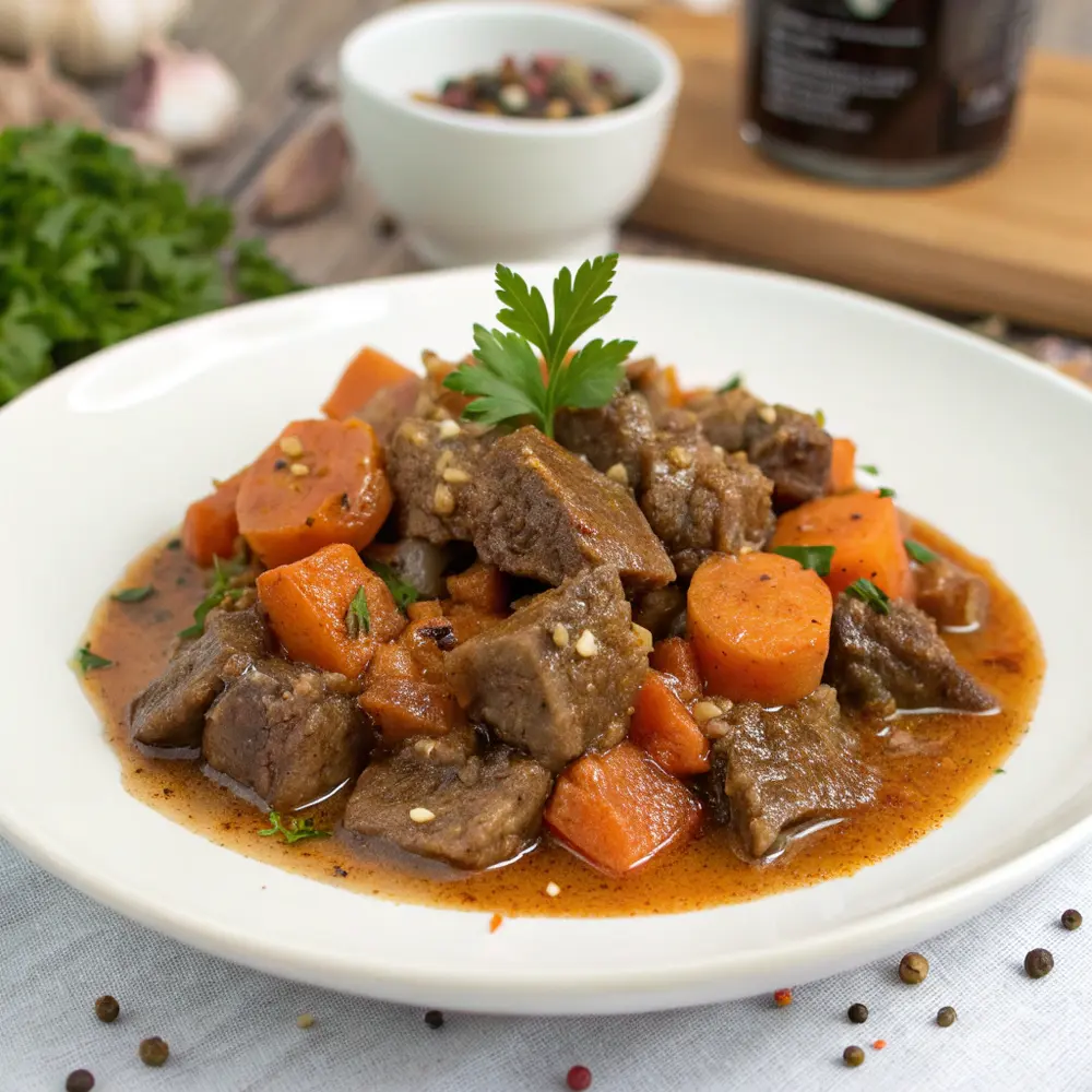 Kalbsragout mit Karotten und Gewürzen