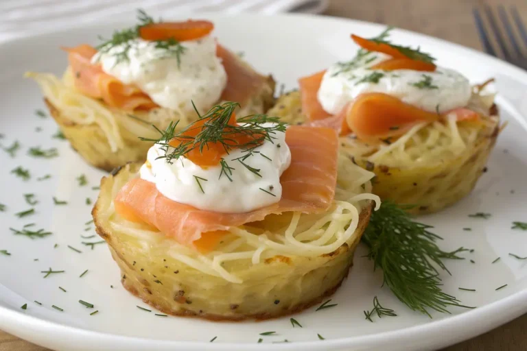 Kartoffelnester mit Crème fraîche und Räucherlachs in 160 Minuten zubereitet
