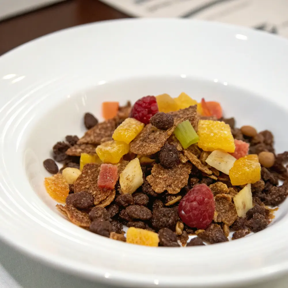 Knusprige Schoko-Getreide mit Trockenfrüchten