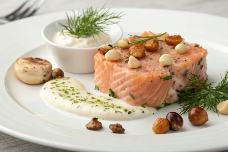 Lachsterrine mit Jakobsmuschel-Kern und Dillcreme