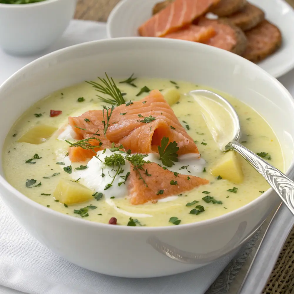 Lauch Kartoffel Cremesuppe mit Räucherlachs