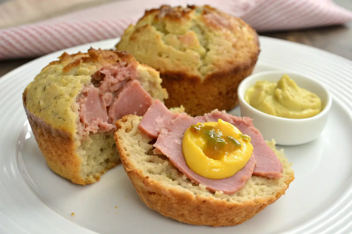Schinken-Muffin mit Kern aus grobem Senf