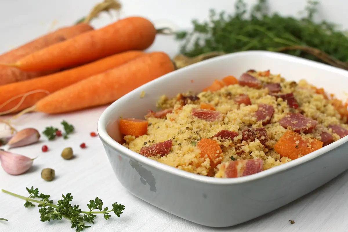 Herzhafter Karotten Crumble mit Speck
