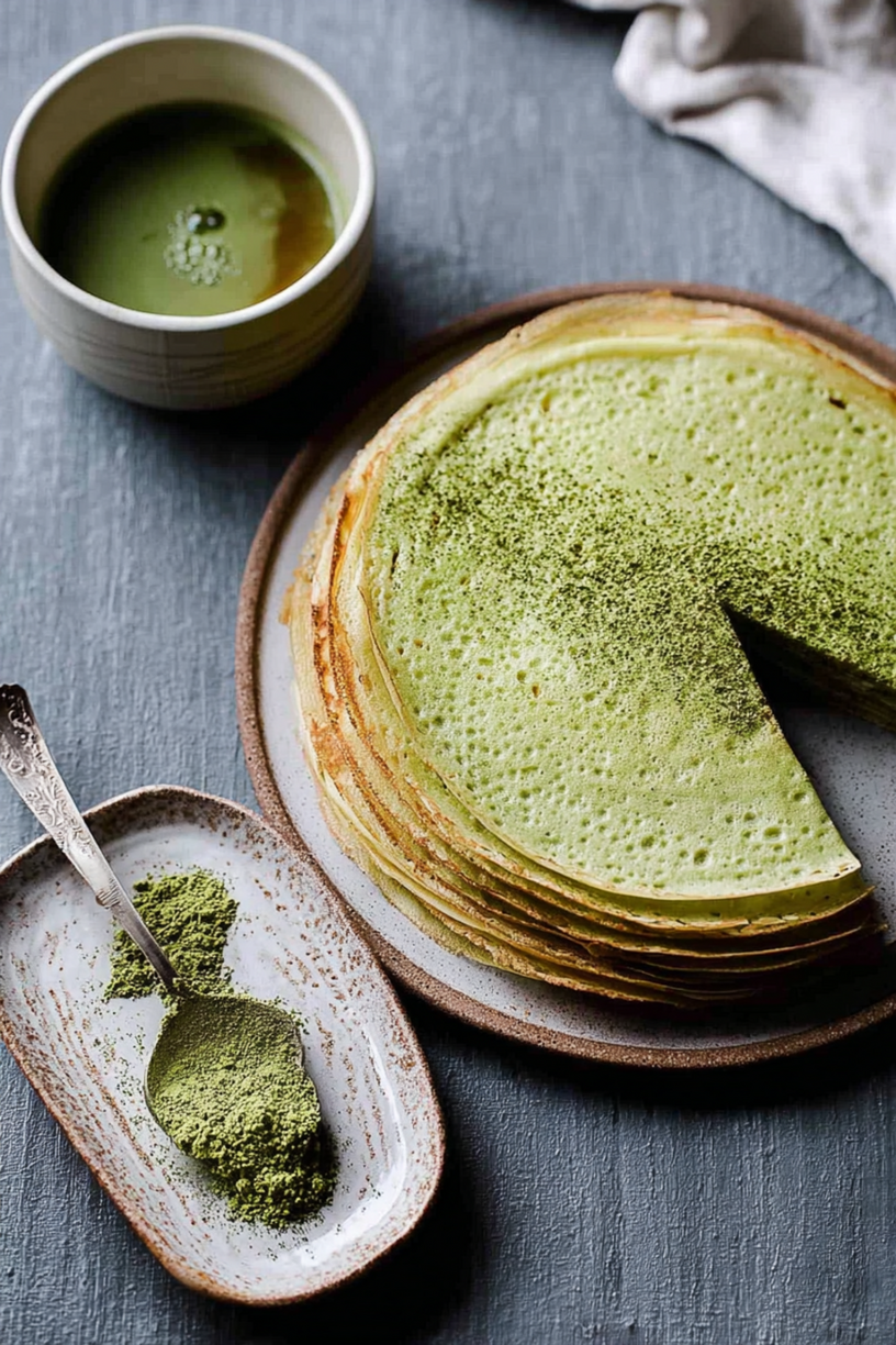 crêpe taart matcha thee