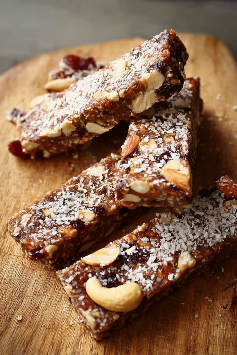 Energie-Riegel mit Cashewkernen und Datteln