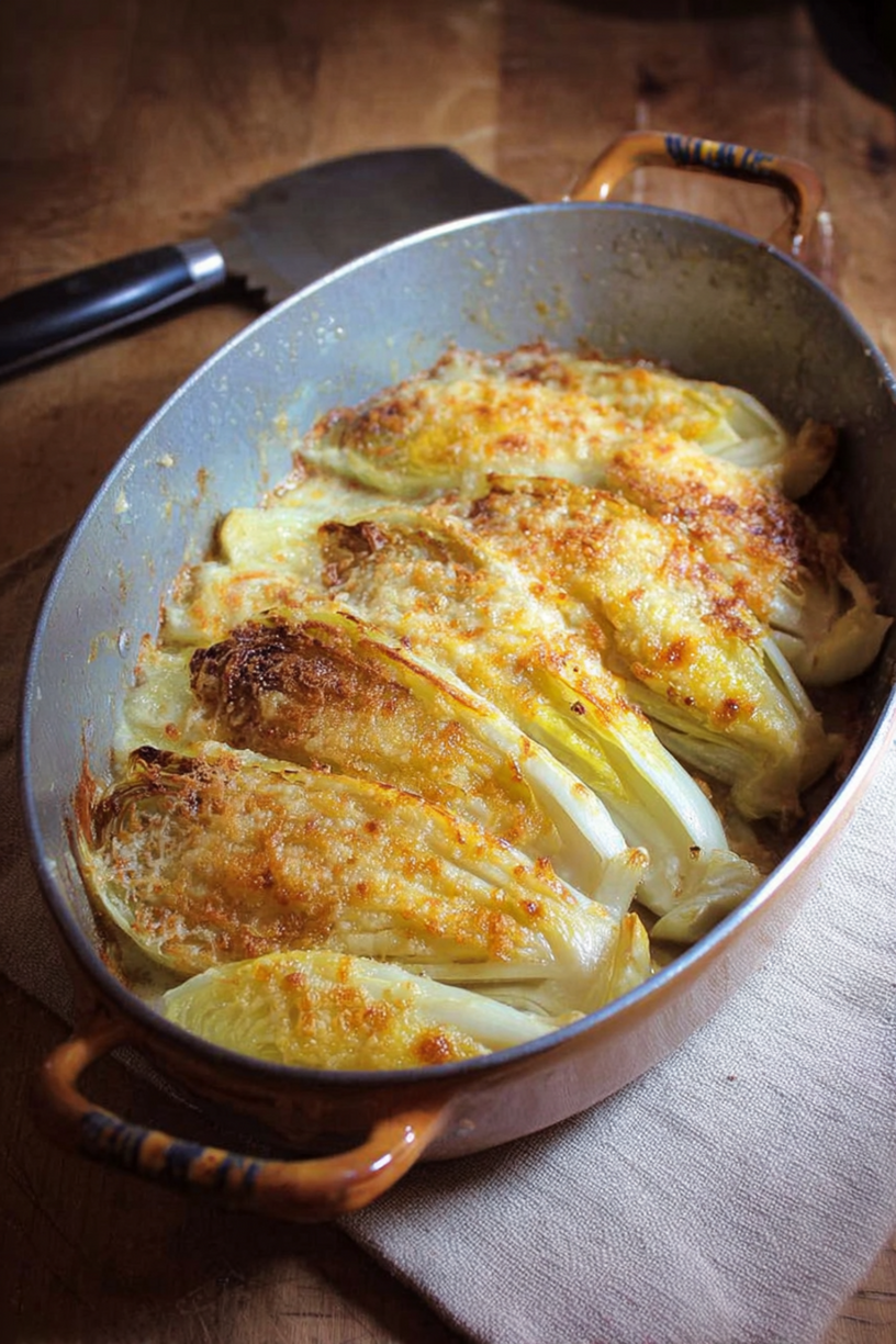 Geschmorte Endivien mit Parmesan überbacken