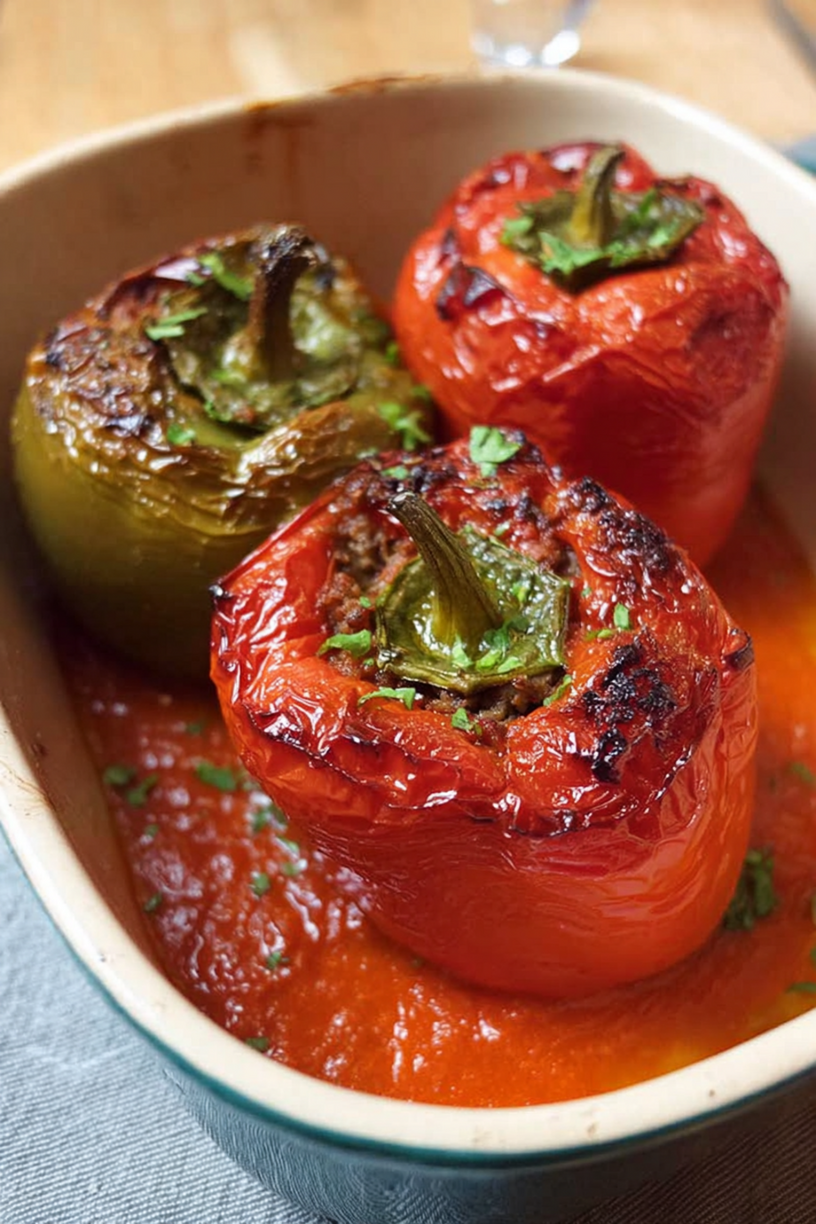 gevulde paprika vlees tomatensaus
