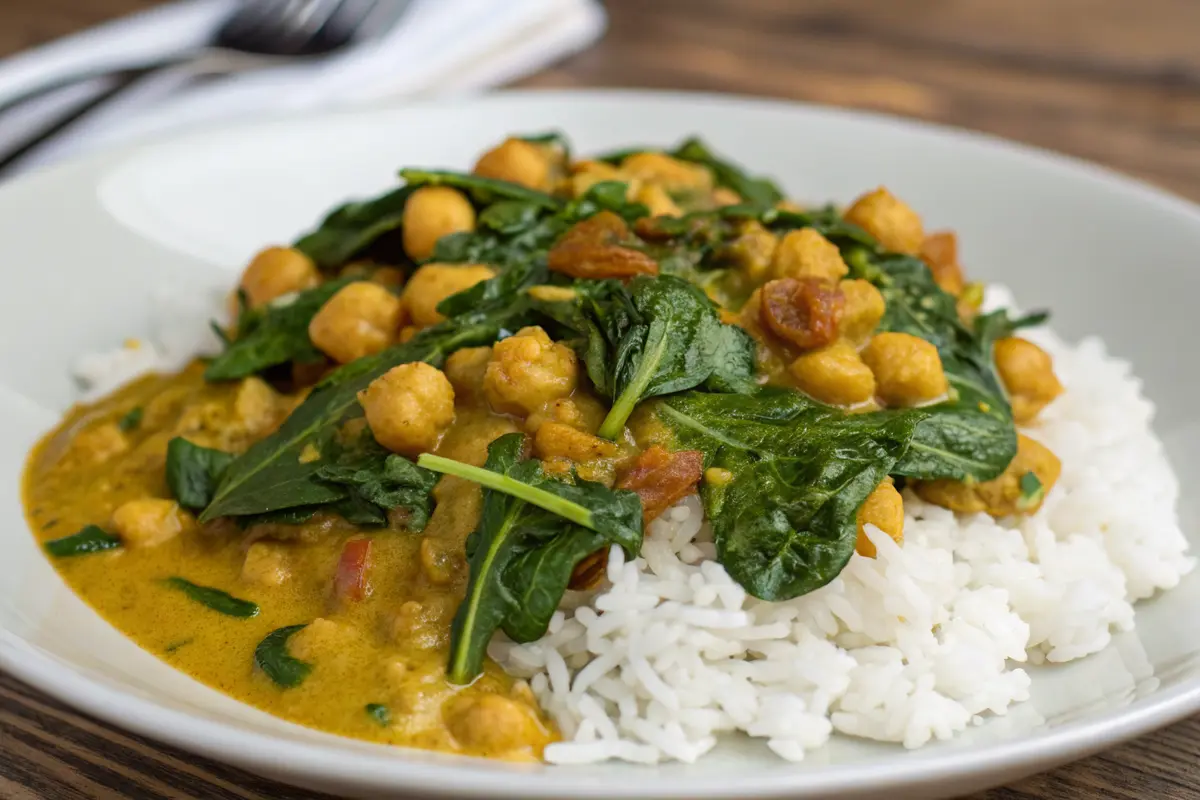 curry pois chiches épinards riz