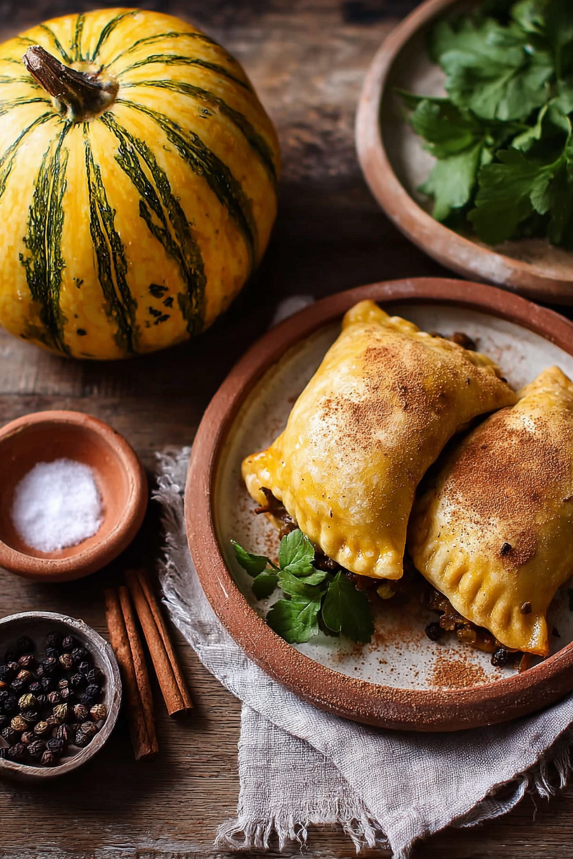 Kleine Pastillas mit Perlhuhn Kürbis und Zimt