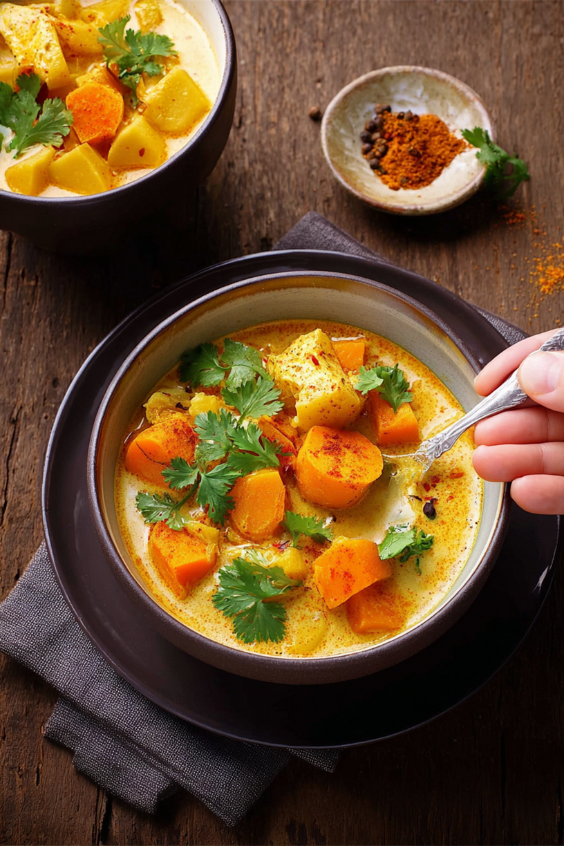 Kokos-Curry mit Kartoffeln und Butternut-Kürbis