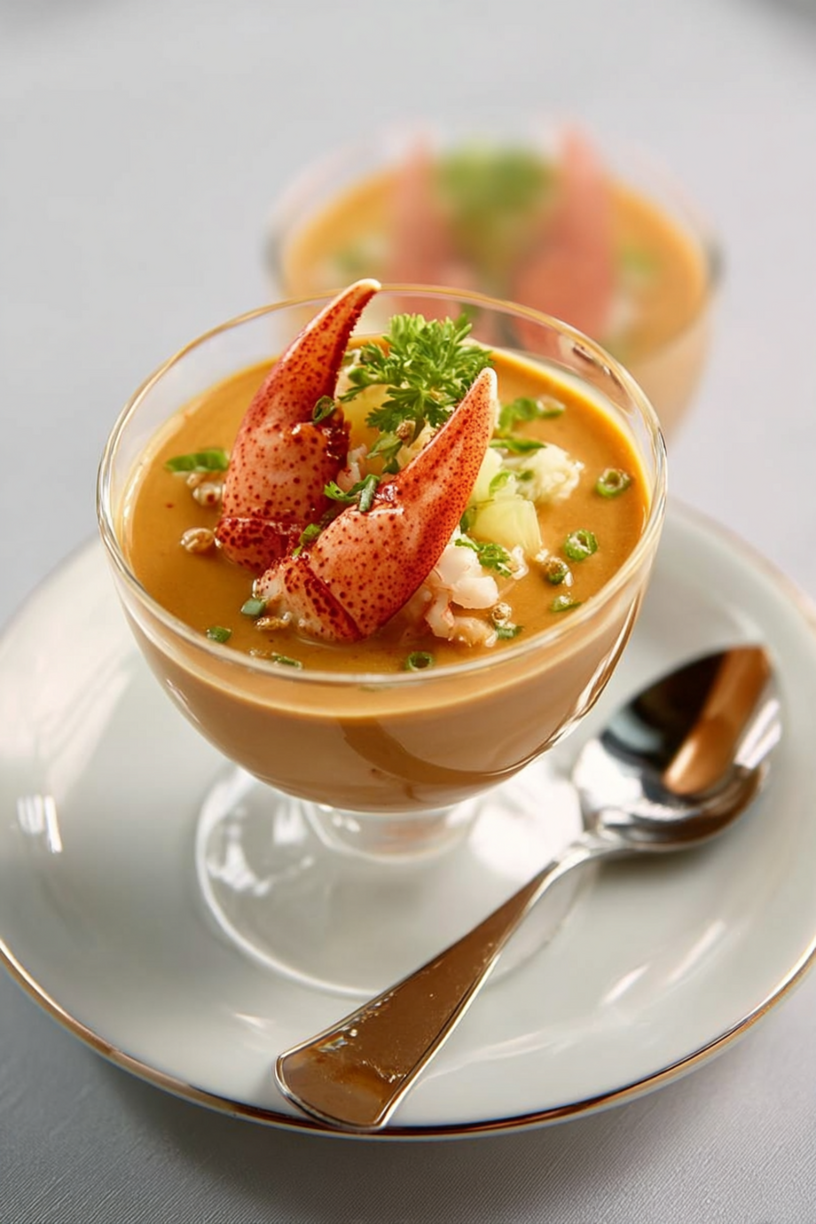 Pannacotta mit Hummerbisque und Krabbenscheren