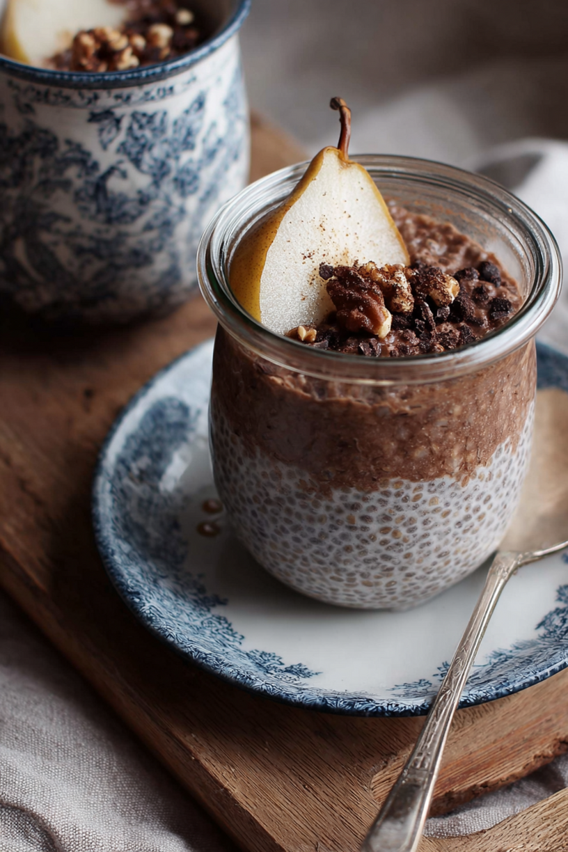 Schoko-Birnen-Porridge über Nacht vorbereitet