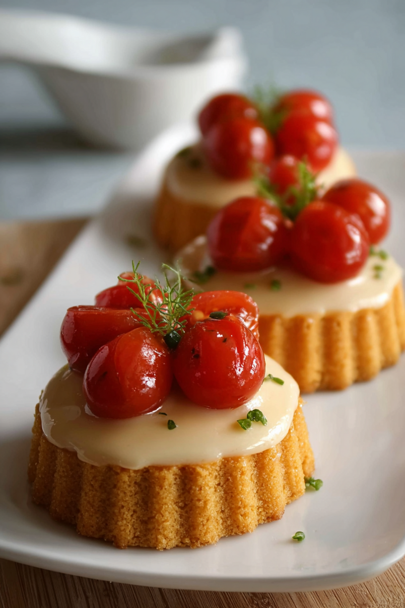 Tomaten-Pannacotta-Häppchen auf Keksen