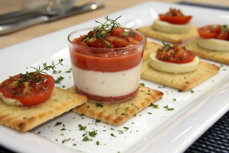 bouchées pannacotta tomates sur biscuits