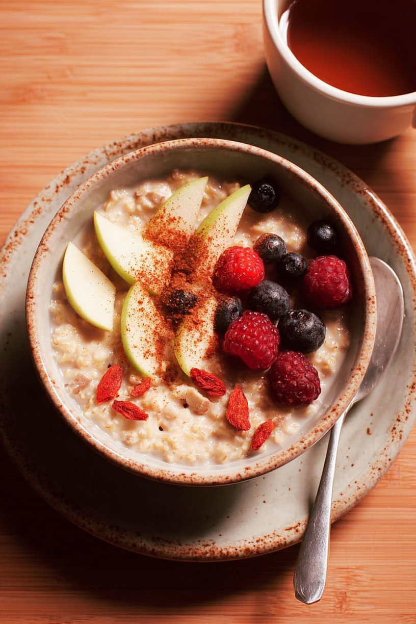 Veganes Porridge mit Früchten und Zimt
