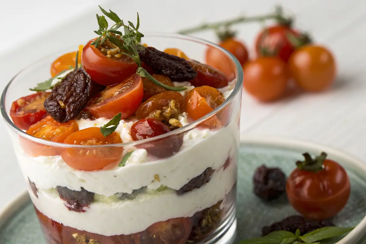 verrine chèvre fruits secs tomates