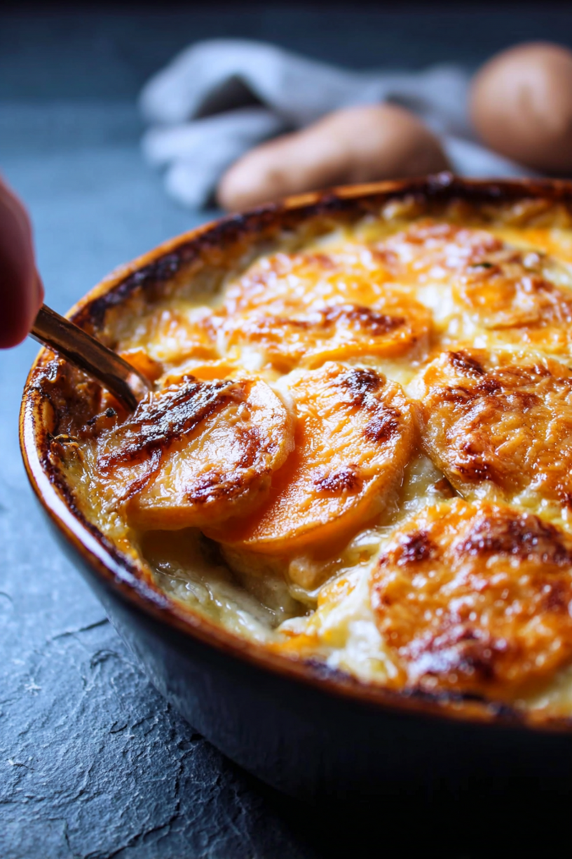 zoete aardappel gratin cheddar