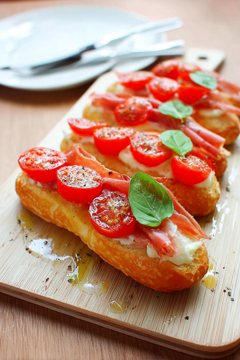 eclairs rauwe ham mozzarella tomaat