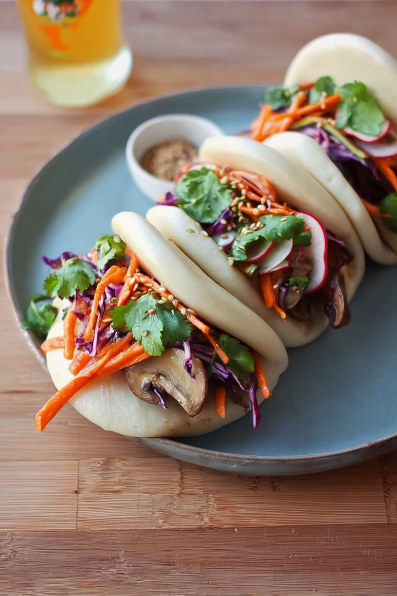 Bao Buns mit Rettich Karotten und Pilzen