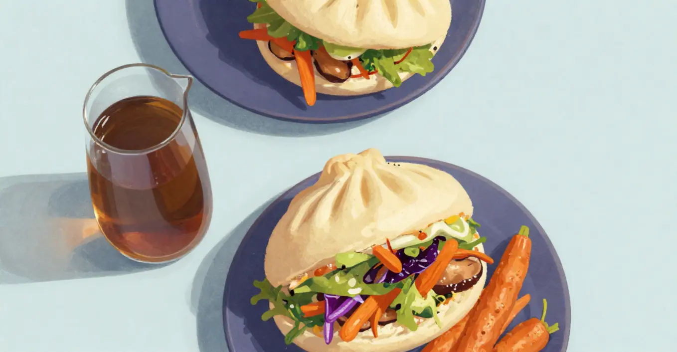 Bao Buns mit Rettich Karotten und Pilzen