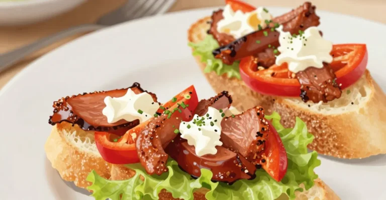 Bruschetta mit Kopfsalat Hähnchen und karamellisierten Paprika