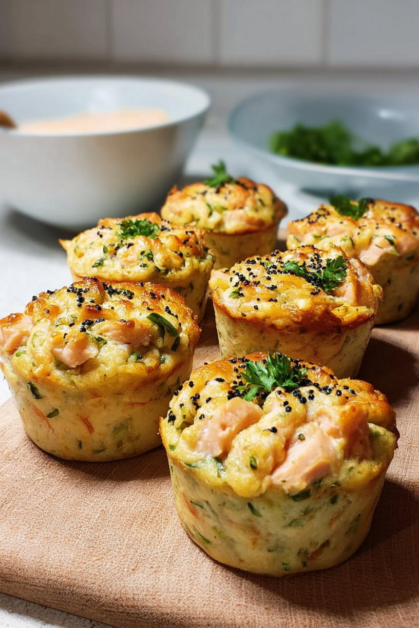Eier Muffins mit Räucherlachs und Gemüse
