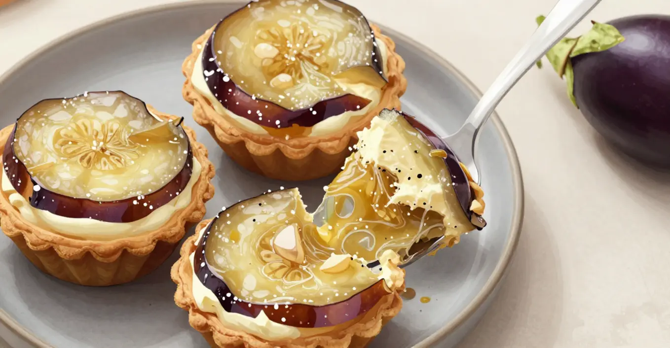 Feine Tartelette mit Auberginenkaviar und Camembert