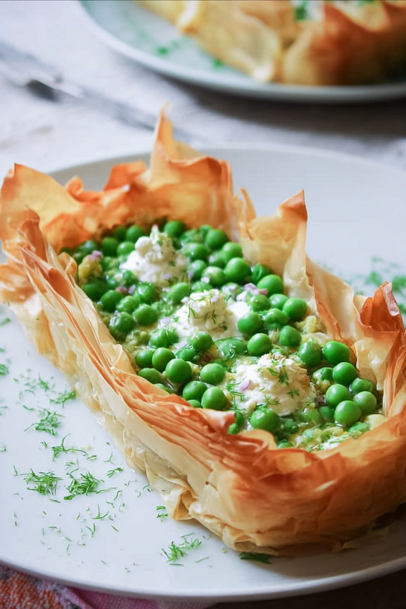 Filoteig Torte mit Erbsen und Creme