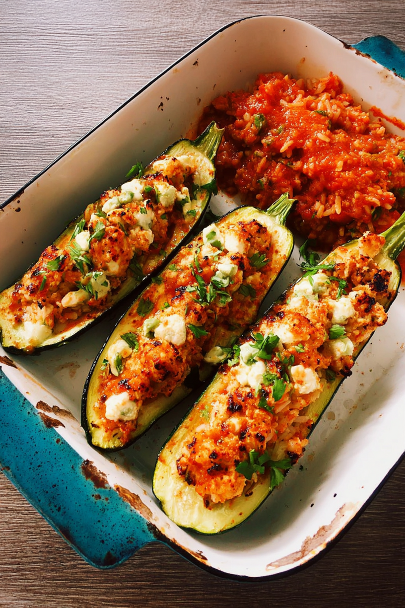 Gefüllte Zucchini mit Reis und Tomaten