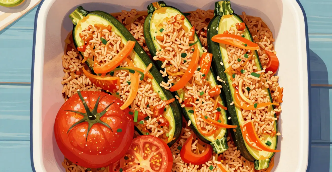 Gefüllte Zucchini mit Reis und Tomaten