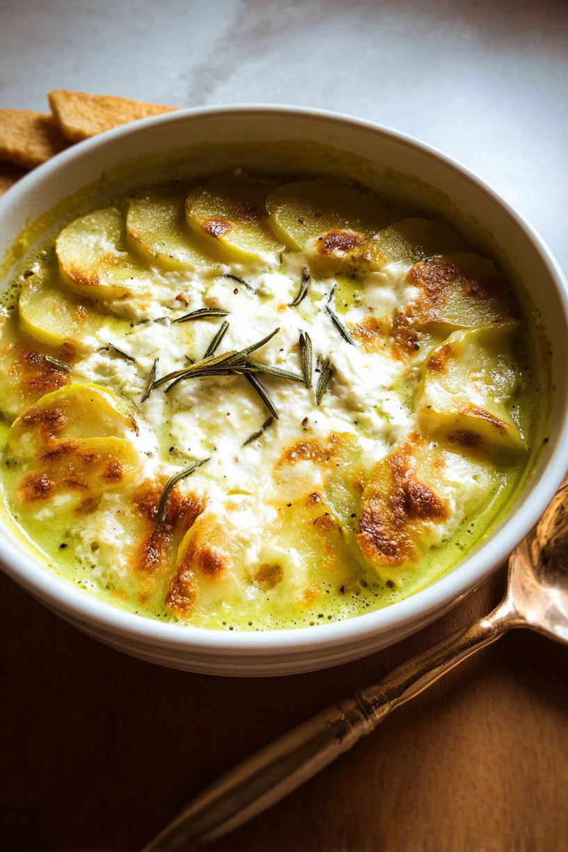 Kartoffel Zucchini Creme mit Streuseln