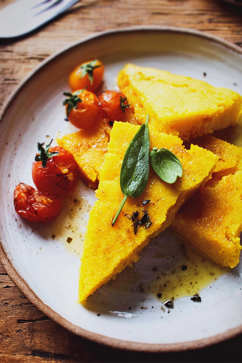 Polenta Dreiecke mit Salbei und Süßkartoffel