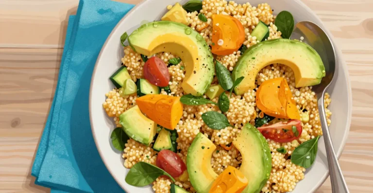 Polenta Salat mit Avocado und Babyspinat